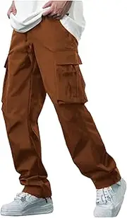 [Generic] Men's Cargo Pants Athletic Tactical Pants Outdoor Work Hiking Pants Baggy Elastic Waist Drawstring Joggers Sweatpants