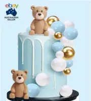Teddy Bear Cake Topper Blue Ball Cake Decor for Boy (Blue Ball 2Bears Set)