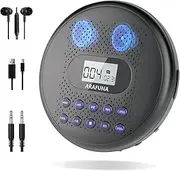 ARAFUNA Portable CD Player Walkman with Speakers, Rechargeable CD-Player for Car with Anti-Skip Protection, Headphones, USB, AUX Cable (Black)