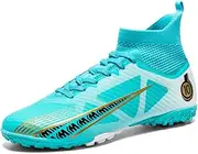 [Endela] Boys Soccer Shoes Indoor Futsal Turf Youth Soccer Cleats Kids TF High-Top Football Boots for Training Outdoor Indoor Green