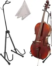 IRSTBL Cello Stand with Bow Hook – Adjustable & Foldable Tripod for Cello, Guitar & Upright Bass – Heavy-Duty Metal Frame with EVA Padding – Includes XL Microfiber Cleaning Cloth