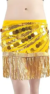 [ZLTdream] Glitter Sequins Belly Dance Hip Scarf Skirt with Fringe Tassels Wrap Skirt for Halloween Costume &Dancing Outfit