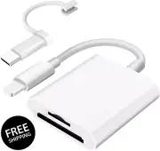 SD Card Reader for iPhone iPad Camera Dual Card Slot Memory Reader for SD and TF
