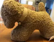 NWT Pottery Barn Faux Fue Dog Pillow With Bell In Tobacco Sherpa Doddle