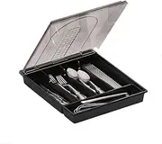 Slotlien Cutlery Drawer Organiser with Lid, Silverware Organizer, Kitchen Utensil Storage, Covered Utensil Tray for Kitchen Drawer and Countertop, Spoons Forks Knives Holder Storage Dividers (Black)