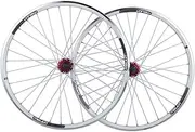 Road Bike Wheelset 26 Inch Mountain Bike Wheelset Rim，Road Bike Bicycle Front Rear Wheel Aluminum Hub Brake V for 7/8/9/10 Speed Freewheel，32 Spokes(White)