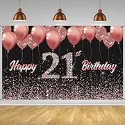 Vlipoeasn 21st Birthday Decorations for Her Rose Gold 21st Birthday Backdrop Banner Happy 21st Birthday Party Supplies 21 Years Old Birthday Decoration (72.8 x 43.3 Inch)