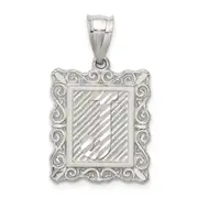 Sterling Silver Square Diamond-Cut Letter J Initial Pendant