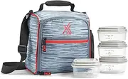 Jaxx by Fit + Fresh, 5pc Meal Prep Lunch Box, Insulated Lunch Bag, Four 1-Cup Lunch Box Containers, Lunch Bag for Men, Lunch Box for Women, Perfect for School, Work, Gym & More, Heather Iron