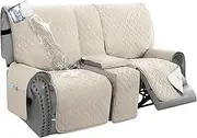 Smarcute 100% Waterproof Reclining 2 Seat with Console Slipcover 3 Piece Non Slip Loveseat Recliner Cover Furniture Protector Recliner Cover Washable(Recliner Loveseat with Console, Coconut Milk)