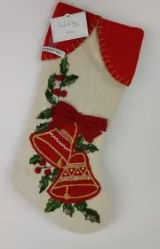Nicole Miller Home 22" Christmas Stocking Linen With Gold Metallic Bells Knitted