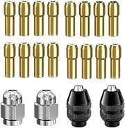 Drill Chuck Collet Set for Dremel Accessories for Dremel Drill Bits, with Quick Change Adapter and Rotary Drill Nut Tool – 1/32" to 1/8" Shank Size Replacement Kit (Set 1)
