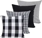 Throw Pillow Covers Cases Geometric Stripe Tartan Checkered Buffalo Check Plaid Pillowcases Cushion Covers Decorative Throw Pillow Covers Waist Pillow Covers Cotton Linen,Set of 4 (Black (18x18"))