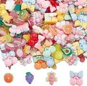 SOFPLATE 200Pcs Fruit Cabochons Bulk Food Resin Charms Flatback Strawberry Orange Avocado Peach Cherry Watermelon Fruits Foods Charm Cabochon for DIY Crafts Jewelry Making Decoration Embellishments