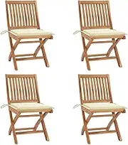 Folding Garden Chairs with Cushions 4 pcs Solid Teak Wood Patio Chair