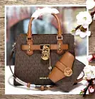 NWT Michael Kors HAMILTON SMALL Satchel Crossbody BAG & WALLET BROWN Sig Leather