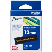 Brother TZe-334 Laminated Tape 12mm x 8m Gold on Black