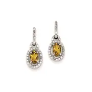 Sterling Silver Diamond u0026 Whiskey Quartz Oval Post Dangle Earrings
