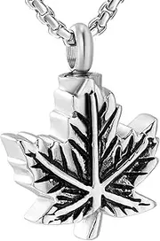 KETIME Keepsake Necklace Ashes Holder Keepsake Maple Leaf Cremation Jewelry Urn Memorial Pendant Stainless Steel Engravable