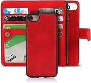 Cavor for iPhone 7/8 Case,for iPhone SE 2020/ iPhone SE 2022 Case [4.7 inch] PU Leather Folio Flip Cover Kickstand 2 in 1 Detachable Wallet Magnetic Case Zipper Coin Pocket 6 Card Slots-Red