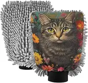 XYMZR Cute Cat Garden Absorbent Microfiber Car Wash Mitt, Funny Cute Anime Scratch Free for Cars Cleaning, Home Cleaning Mitts, 2 Pack, 10.24” L x 7.09” W