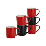 Argon Tableware 6 Piece Matt Tea And Coffee Mug Set - Black + Red - 350ml
