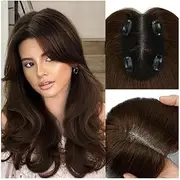 3.5"x5.5" Swiss Lace Base Human Hair Toppers 10inch Natural Hairline Straight Remy Hair Piece Clip In European Hair Toppers Add Hair Volume(Brown)