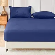 LINENOVA Kingle Single Fitted Sheet Set - 2-Piece Ultra-Soft 1800TC Premium Double Brushed Microfiber, Extra Deep 40cm Fitted Sheet & 1 Pillowcase (48x74cm), Navy, Kingle Single Size