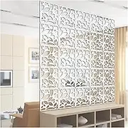 Hanging Room Divider, Indoor Decorative Wood-Plastic Screen Panels, Waterproof Privacy Partition Wall, Floral Carving Pattern Hollow Out Design(50pcs)