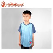 【Wildland 荒野 中童 椰碳繡花排汗衣 水藍】 71672-73/兒童短袖/排汗衣