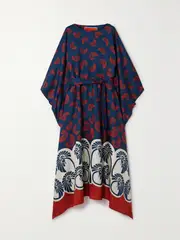 [La DoubleJ] La DoubleJ - Belted Printed Silk-twill Kaftan - Navy - x large x large Blue