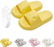 [DENGWANG] Cheese Slides for Women and Men, Spa Slippers Bathroom Sandals Quick Drying Non Slip Shower Shoes Soft Comfy