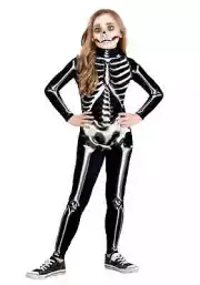 Kid's Metallic Silver Skeleton Costume