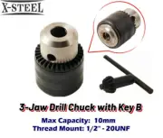 10mm 3-Jaw Drill Chuck with Key B 10L-1/2" -20 UNF DIN6349