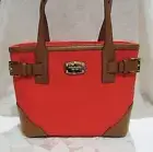 Michael Kors Shoulder Bag Canvas Leather Mandarin Orange Handbag Purse NWT
