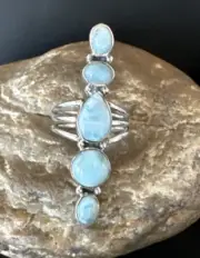 WoMens Cluster Blue Larimar Navajo Sterling Silver Ring Size 8 16158