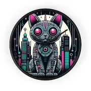 Home Decor Wall Clock Mid Century Robot Cat Tech Design