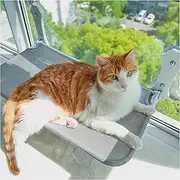 Cordless Window Perch With 4 Suction Cups, Reversible Cover and Solid Metal Frame - Washable Cat Hammock Bed for Indoor Cats (Grey, 45 x 30 cm)