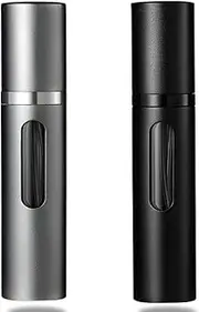 AsaNana Refillable Perfume Atomizer bottom refill charge visualization window mini luxury stylish 5ml fragrance bottle lightweight travel office aluminum atomiser(AP-2P) (Grey&Black)