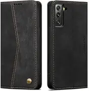 [QLTYPRI] Wallet Case for Samsung Galaxy S21 FE, Vintage PU Leather Folio Case with Card Slots Kickstand Magnetic Closure Shockproof Flip Phone Cover for Samsung Galaxy S21 FE 5G - Retro Black