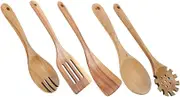 COLLBATH Wooden Utensils Set 5 Pc Soup Spoons Cooking Utensils Serving Spoons Tools