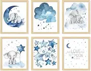 97 DECOR Baby Girl Elephant Nursery Decor - Baby Boy Room Decorations for Nursery Wall Decor, Blue Moon and Stars Nursery Art Prints, Cute Elephant Poster Animal Picture for Bedroom (8x10 | 20x25 cm UNFRAMED)