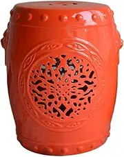 Ceramic Drum Table Decorative Garden stools, Decorative Ceramic Garden Stool, Glazed Hollow Lion's Head Shoe Changing Stool Drum Stool, Suitable for Outdoor Garden,(Red)