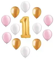 Fun to Be One Number #1 1st GOLD White PINK Girl Party Mylar Latex Balloons Set