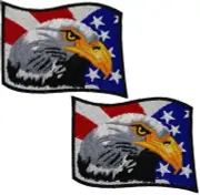 Biker Patch BALD EAGLE AMERICAN FLAG iron-on or SEW Pair SET