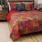 BEAUTIFUL COLORFUL RED BLUE PURPLE TEAL AQUA GLOBAL BOHEMIAN BOHO SOFT QUILT SET