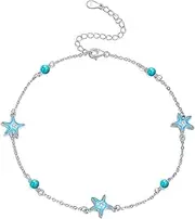 [CRMAD] Beach Starfish Anklet for Women Sterling Silver Turquoise Beach Anklet Irish Jewelry, 21.5+5cm, Metal, no gemstone
