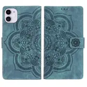 Compatible For iPhone 11 Leather Case WANLONFENG HDM Series Mandala Imprint Wallet Stand Phone Cover Blue
