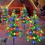 XIJUAN 4-Packs Solar Christmas Tree Pathway Lights Outdoor Decorations Waterproof IP65, 8 Modes Garden Stake Lights for Yard and Outside