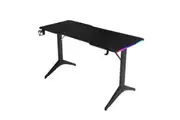 MIUZ Gaming Desk RGB LED Lights Carbon Fiber Table with Cup Holder Headphone Hook Black Steel Frame